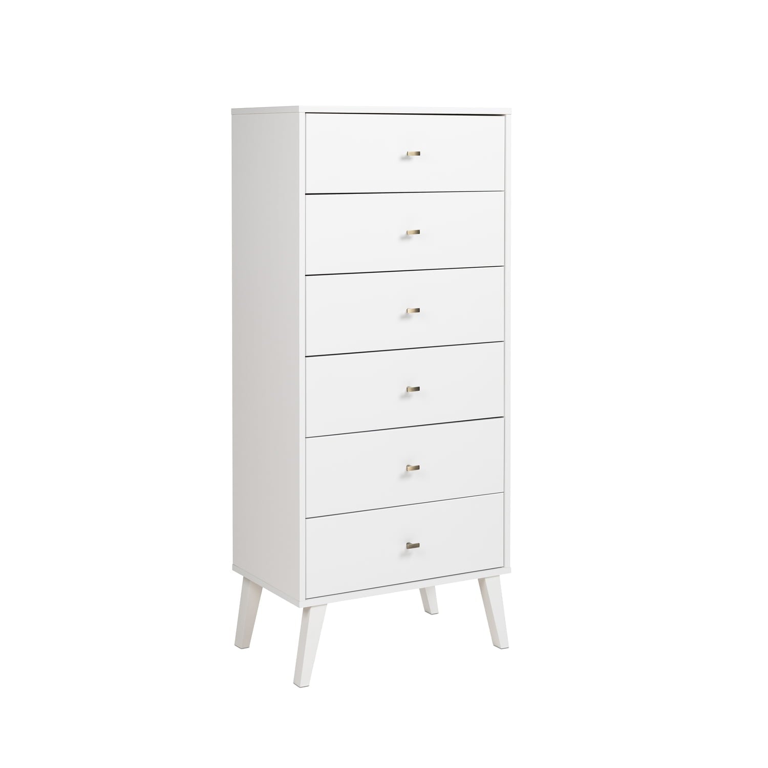 Prepac Milo Mid-Century Modern Tall 6-Drawer Lingerie Chest, White