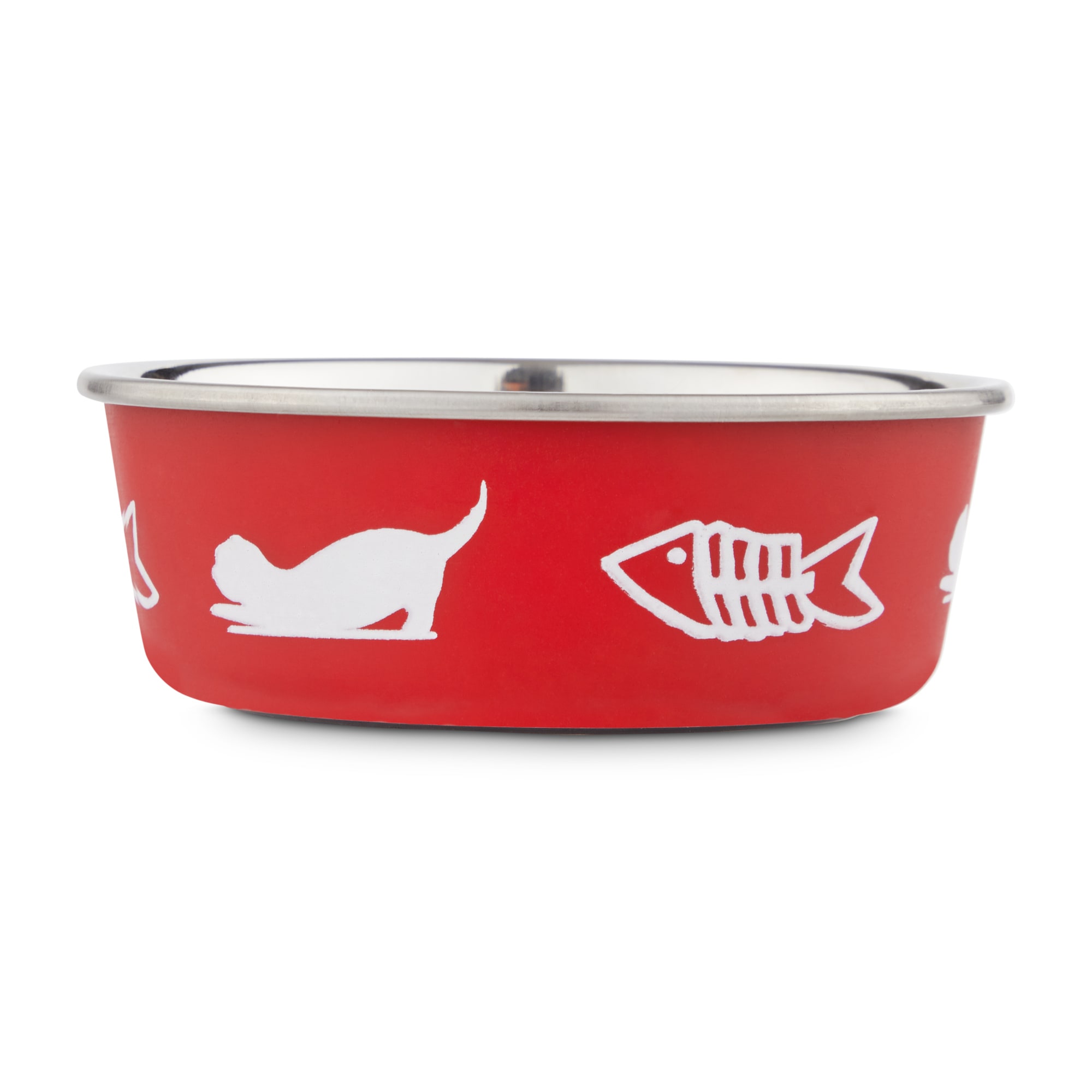 Harmony Fish Lovers Skid-Resistant Stainless Steel Red Cat Bowl， 1 Cup