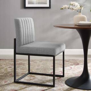 MODWAY Black Light Gray Carriage Channel Tufted Sled Base Upholstered Fabric Dining Chair EEI-3807-BLK-LGR