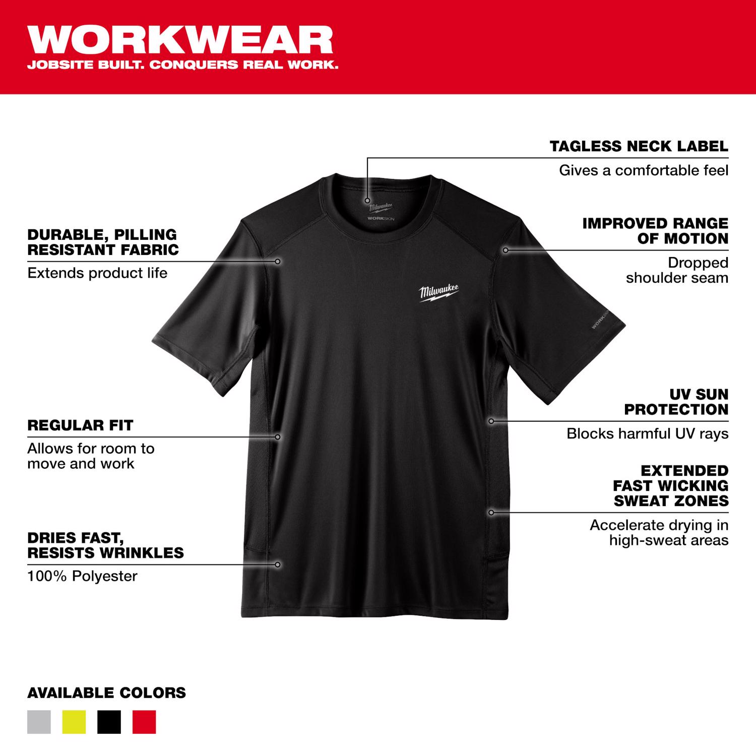 MW Workskin M Short Sleeve Men\u0027s Crew Neck Black Lightweight Performance Tee Shirt