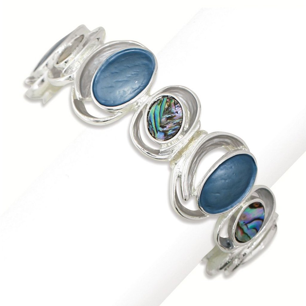 Periwinkle by Barlow  Silver Stretch Bracelet With Blue Enamel Inlay