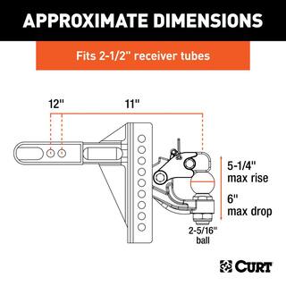 CURT 20000 lbs. Adjustable Trailer Hitch Channel Mount Ball  Pintle Hook Combination with 2-516 in. Ball (2-12 in. Shank) 45908