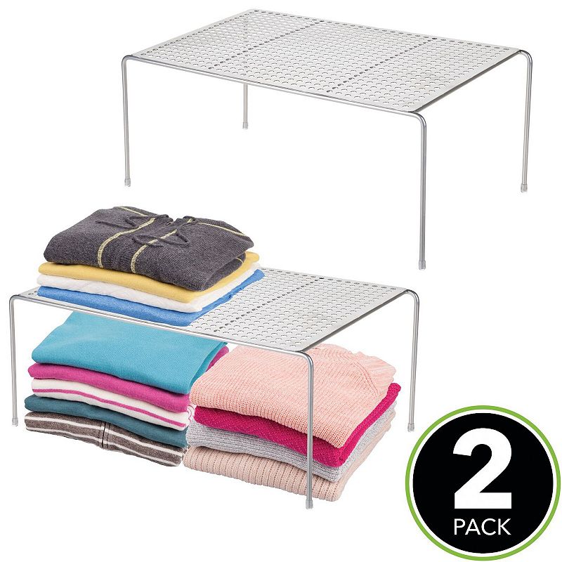 mDesign Large Metal Raised Closet Storage Shelf Organizer Rack， 2 Pack