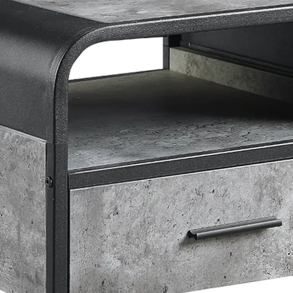 Ish 22 Inch Modern Wood End Table， 1 Drawer， Metal Handles， Gray ， Black