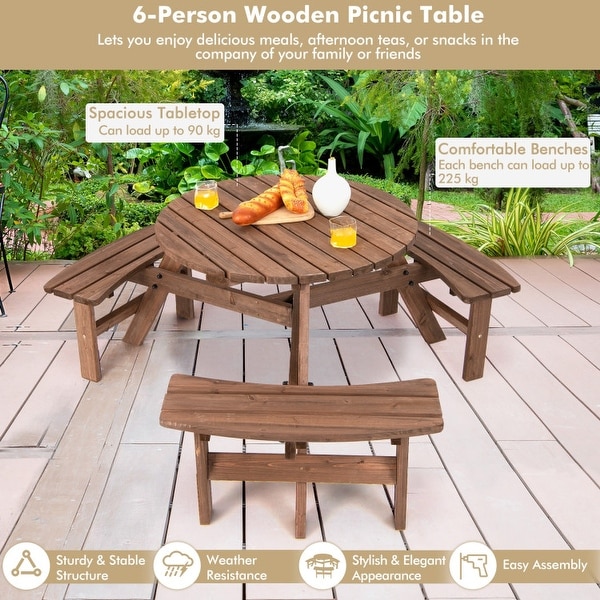 6Person Patio Wood Picnic Table Beer Bench Set