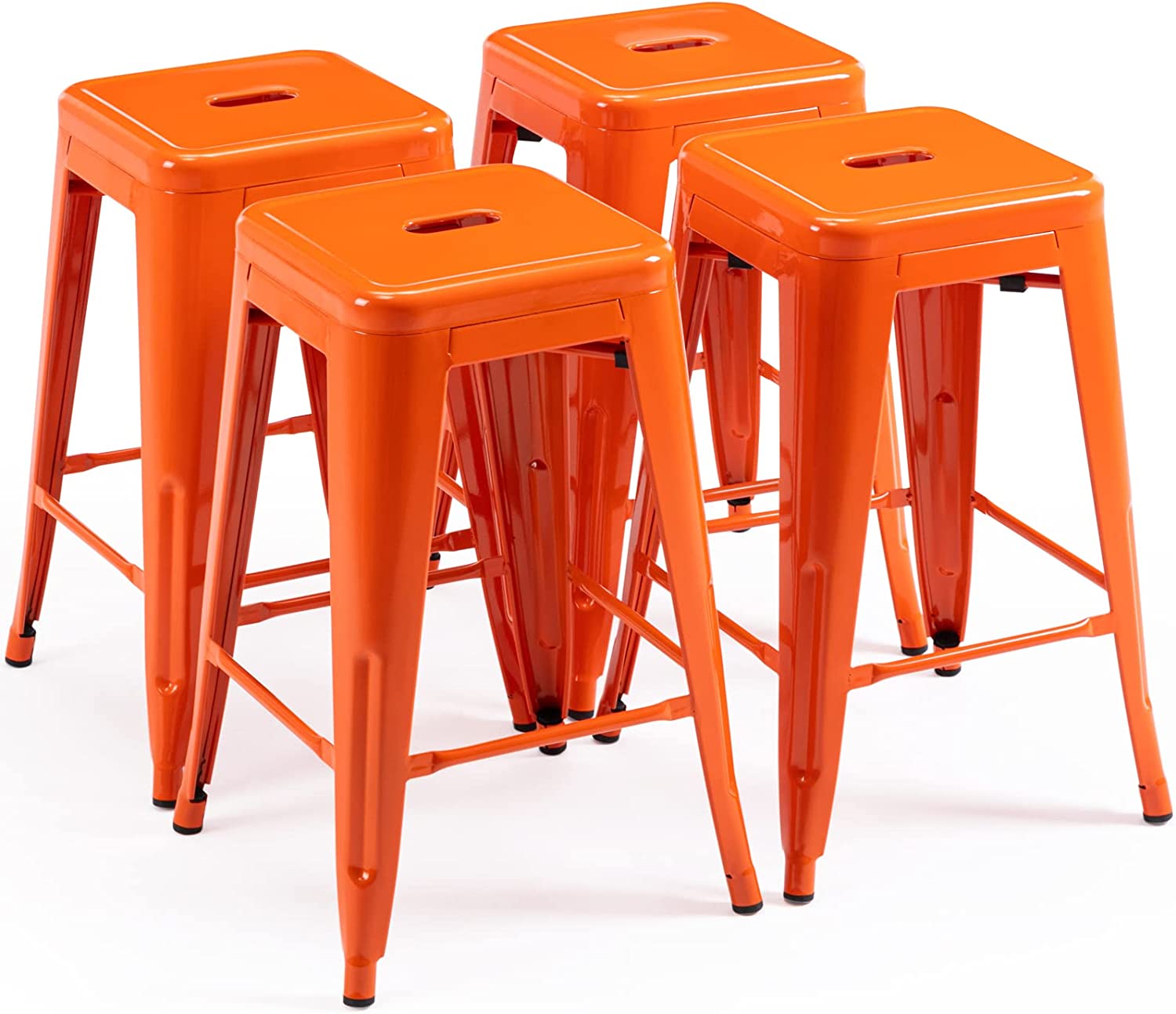 24 Inch Metal Bar stools, Backless Counter Height Barstools, Indoor Outdoor Stackable Stools with Square Seat