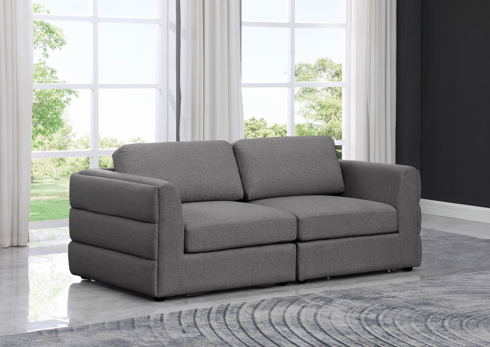 Beckham Beige Durable Linen Textured Fabric Modular Sofa   Transitional   Sectional Sofas   by Meridian Furniture  Houzz