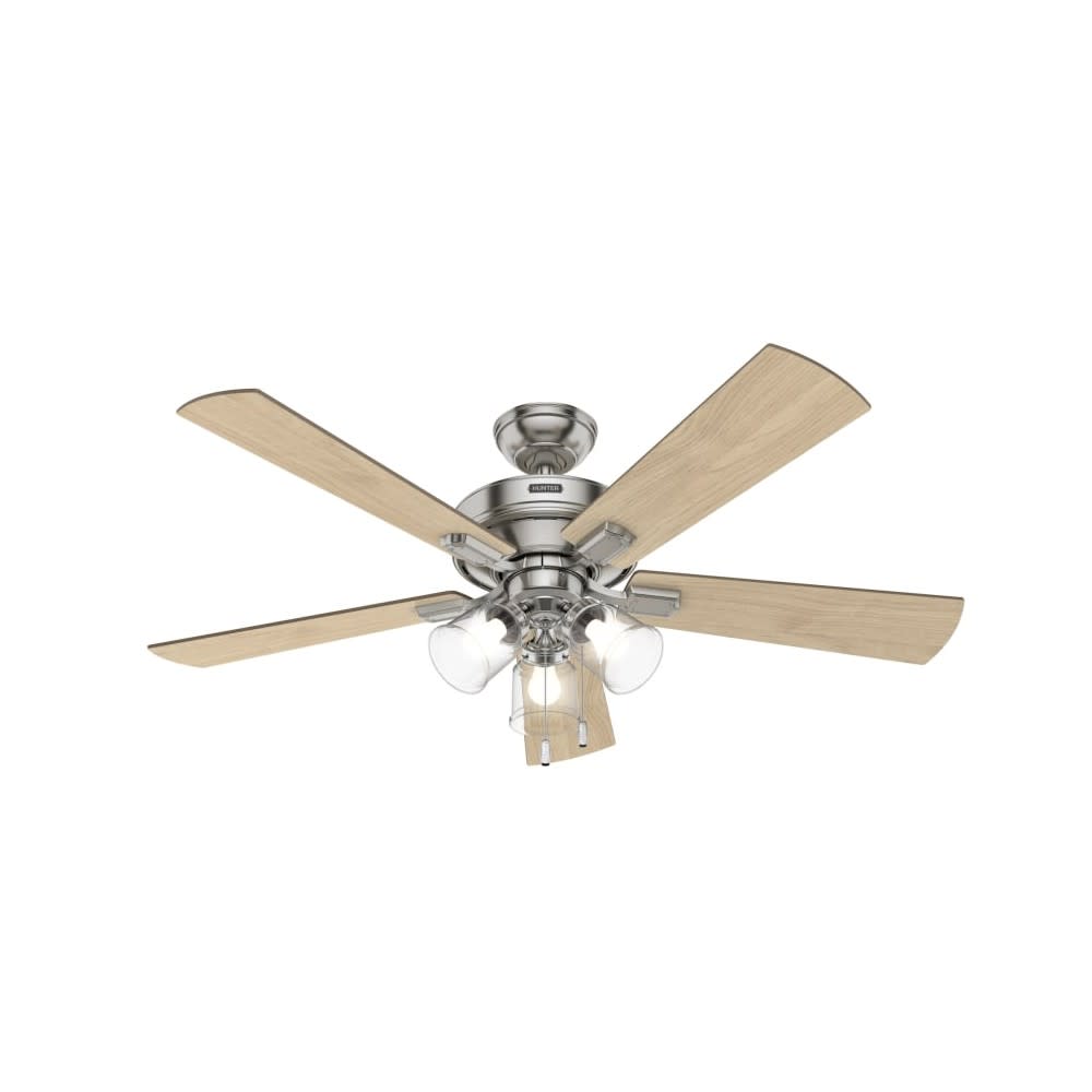 Hunter Crestfield Ceiling Fan 52 Nickel Bleached Grey Pine ;