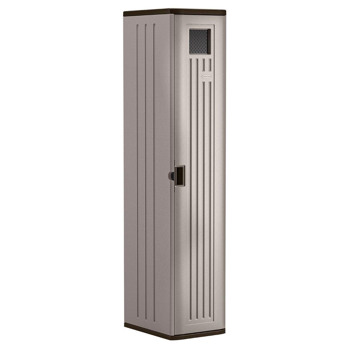 Suncast Tall Resin Storage Cabinet Locker 72 H x 15 W for Garage， Home， Shed， Platinum Metallic