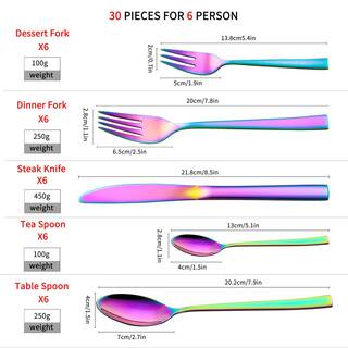 Velaze 30-Piece Colorful 188 Stainless Steel Flatware Set Knife Fork Spoon Set (Service for 6) VLZ-FW-D30C