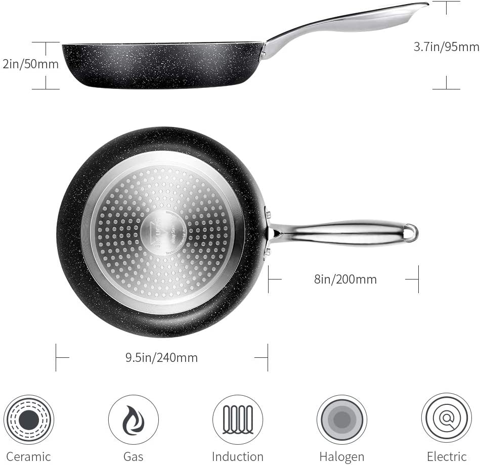 Frying Pan 9.5 Inch, Stone-Derived Nonstick Coating Skillets