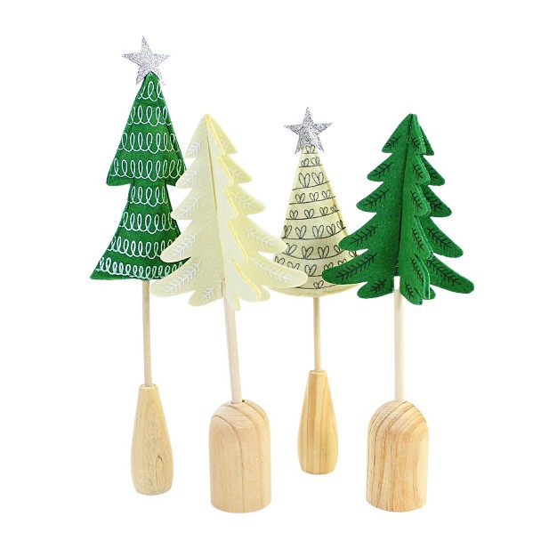 Felt Holiday Set Of 4 Trees Wood Base Ganz Decorative Sculptures