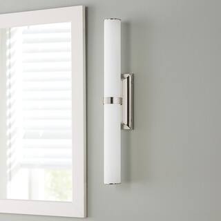 Home Decorators Collection Rolande 100-Watt Equivalent Polished Nickel LED Vanity Light with Tube Etched Glass 22838