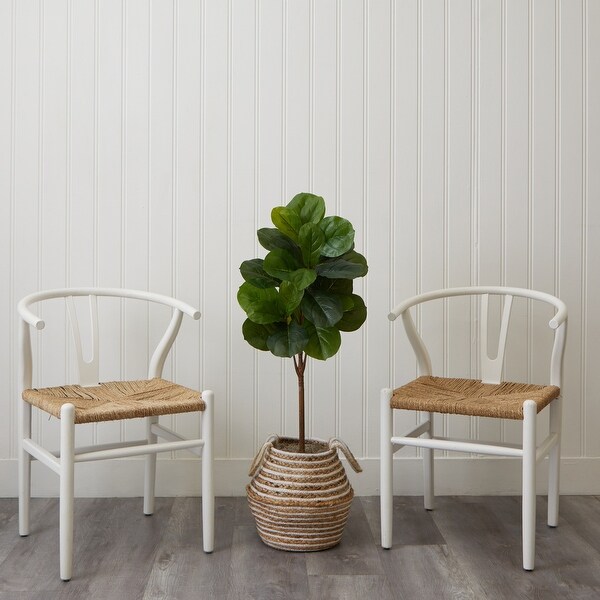 3.5' Artificial Fiddle Leaf Fig Tree with Handmade Cotton Basket with Tassels DIY KIT