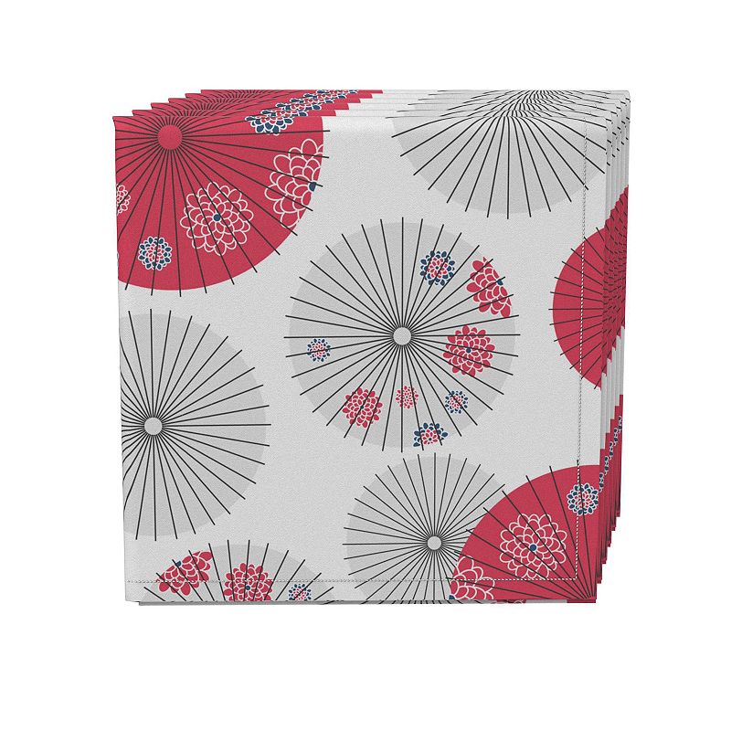 Napkin Set of 4， 100% Cotton， 20x20， Red Japanese Umbrella Design