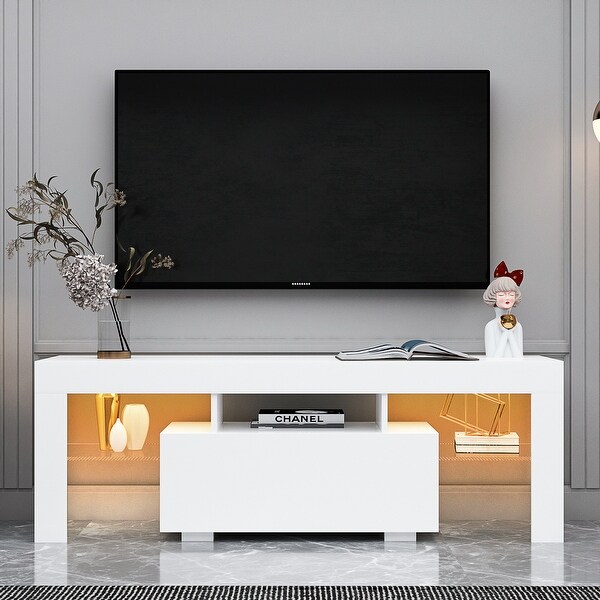 51''L Flat Screen TV Stand LED RGB TV Cabinet with 5 Shelf for 43 to 60 in