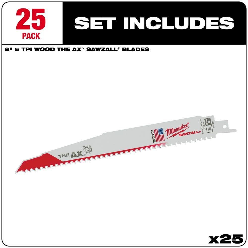 Milwaukee 9 In. 5/8 TPI White Bi-Metal Reciprocating Saw Blade 25Ct 48-00-8026 from Milwaukee