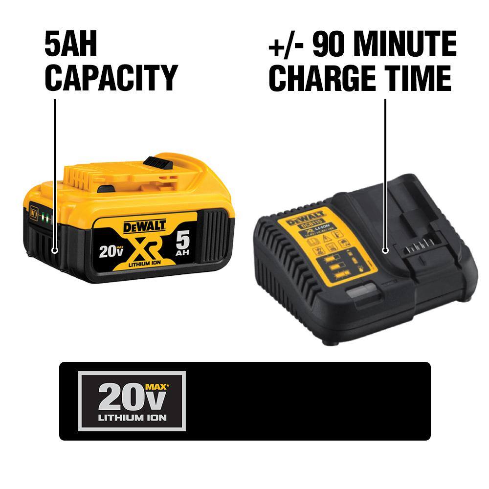 DW 20V MAX XR Premium Lithium-Ion 5.0Ah Battery Pack Charger and Kit Bag DCB205CK