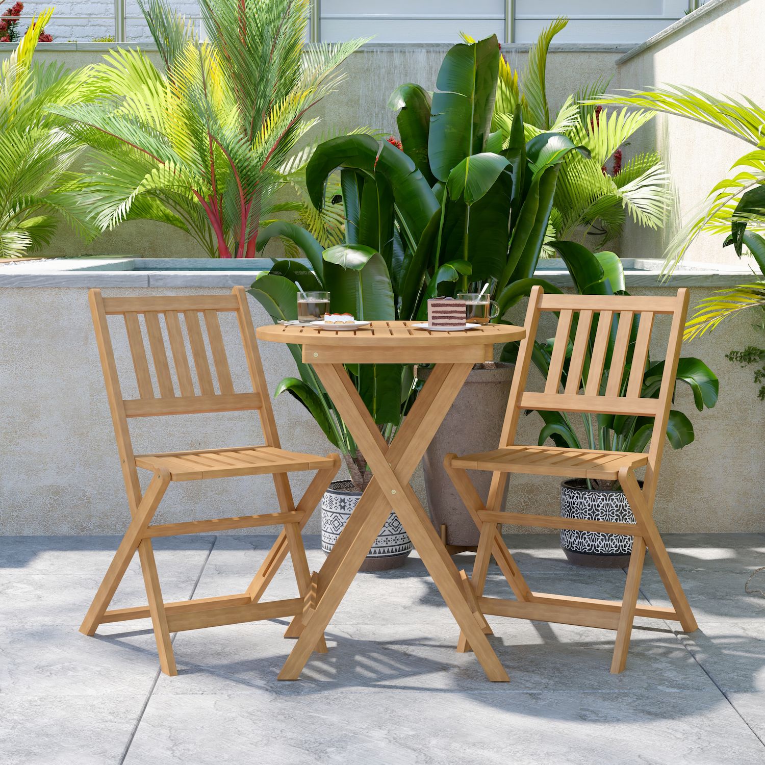 Flash Furniture Martindale Indoor / Outdoor Folding Patio Bistro Slatted Table and Chairs 3-piece Set