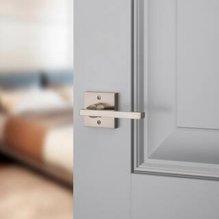 Baldwin Reserve Square Satin Nickel BedBath Door Handle with Contemporary Square Rose PVSQUCSR150