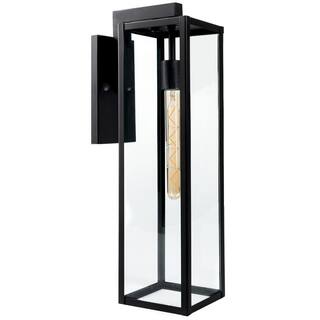 NORWELL Large Capture 1-Light Matte Black Outdoor Wall Lantern Sconce 1187-MB-CL