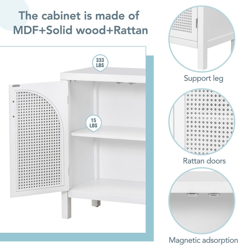 Large Storage Space Sideboard with Artificial Rattan Door and Metal Handles for Living Room   Entryway