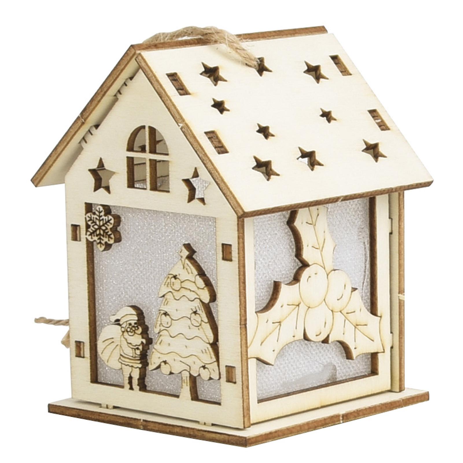 Christmas Diy Wooden House Random Light Color With Rope Christmas Tree Hanging Decoration No.300174