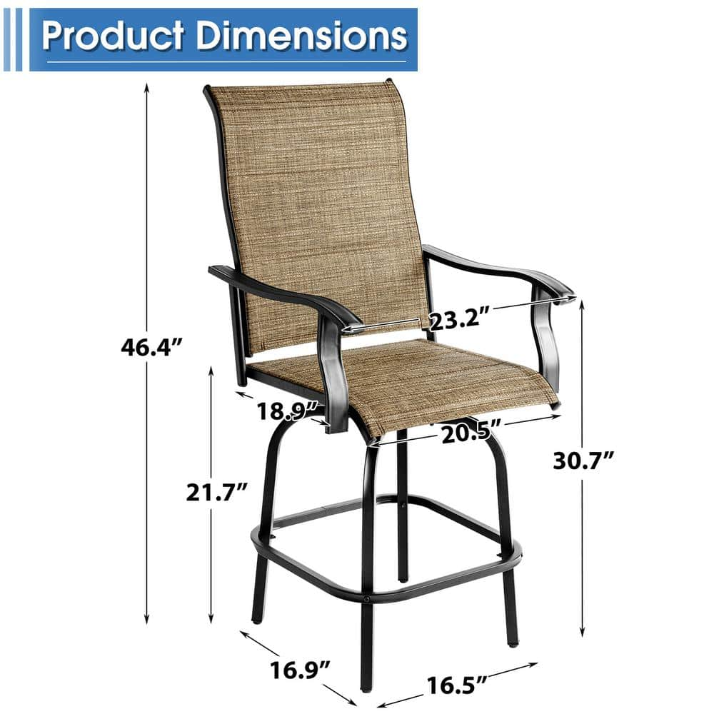 Sizzim Swivel Metal Outdoor Bar Stools Set Bar Height Patio Bistro Set Textilene Fabric (2-Piece) G23001-B