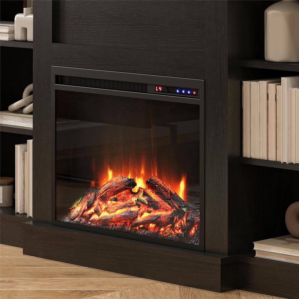 Ameriwood Home Elk Grove 61.02 in. Freestanding Electric Fireplace with Bookshelves in Black Oak HD38318