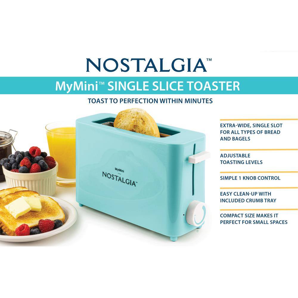 Nostalgia 500 W MyMini Single Slice Aqua Toaster with Wide Slot NMSST1AQ