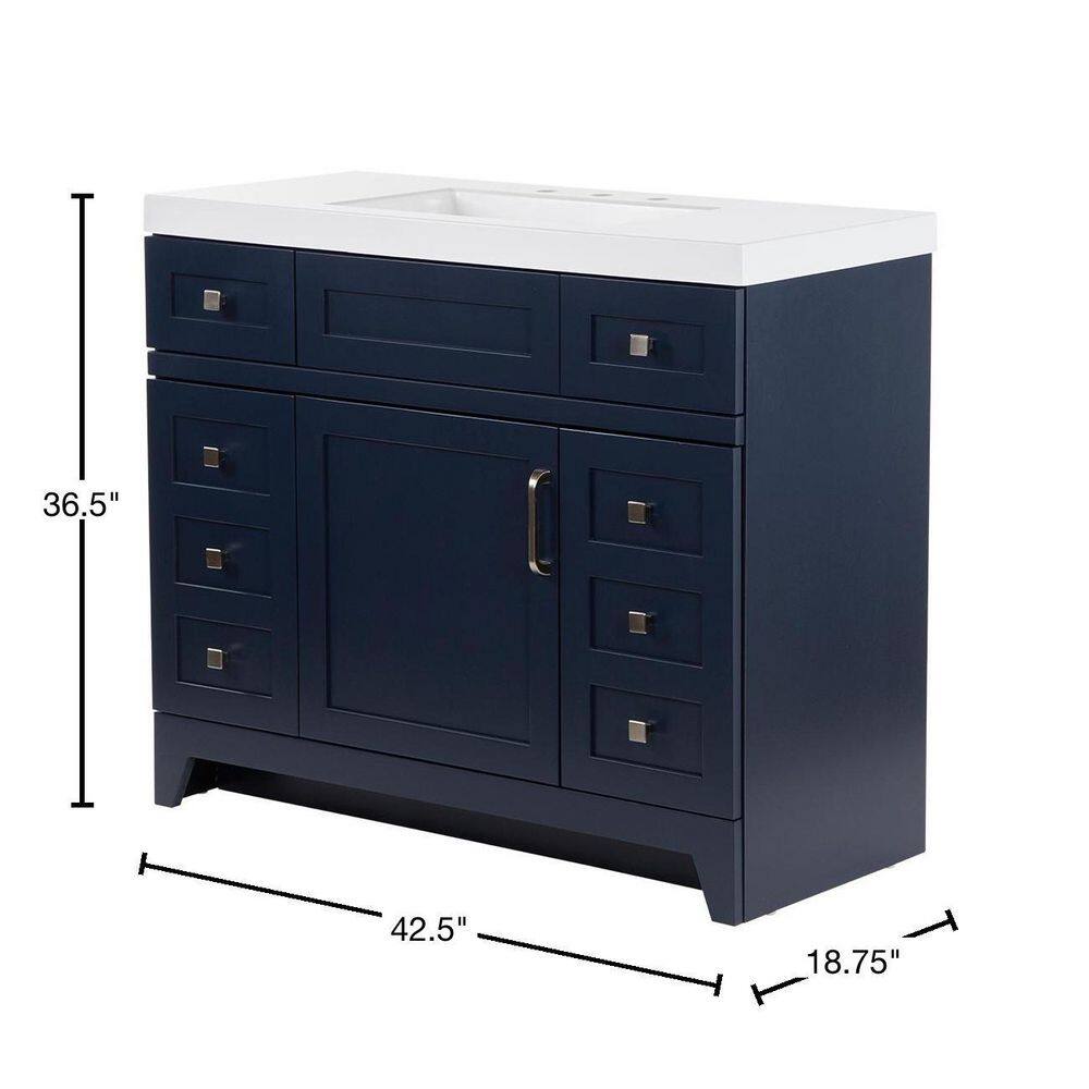 Home Decorators Collection Rosedale 42.5 in. W x 18.75 in. D Bath Vanity in Blue with Cultured Marble Vanity Top in White with Integrated Sink RD42P2-BU