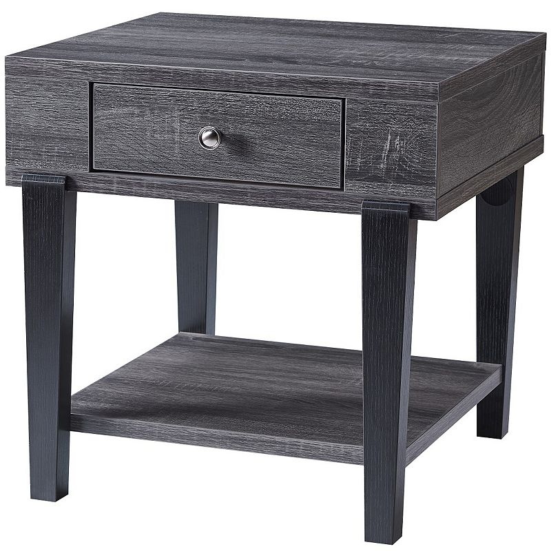 FC Design Distressed Grey and Black End Table with 2 Tier Display and Drawer