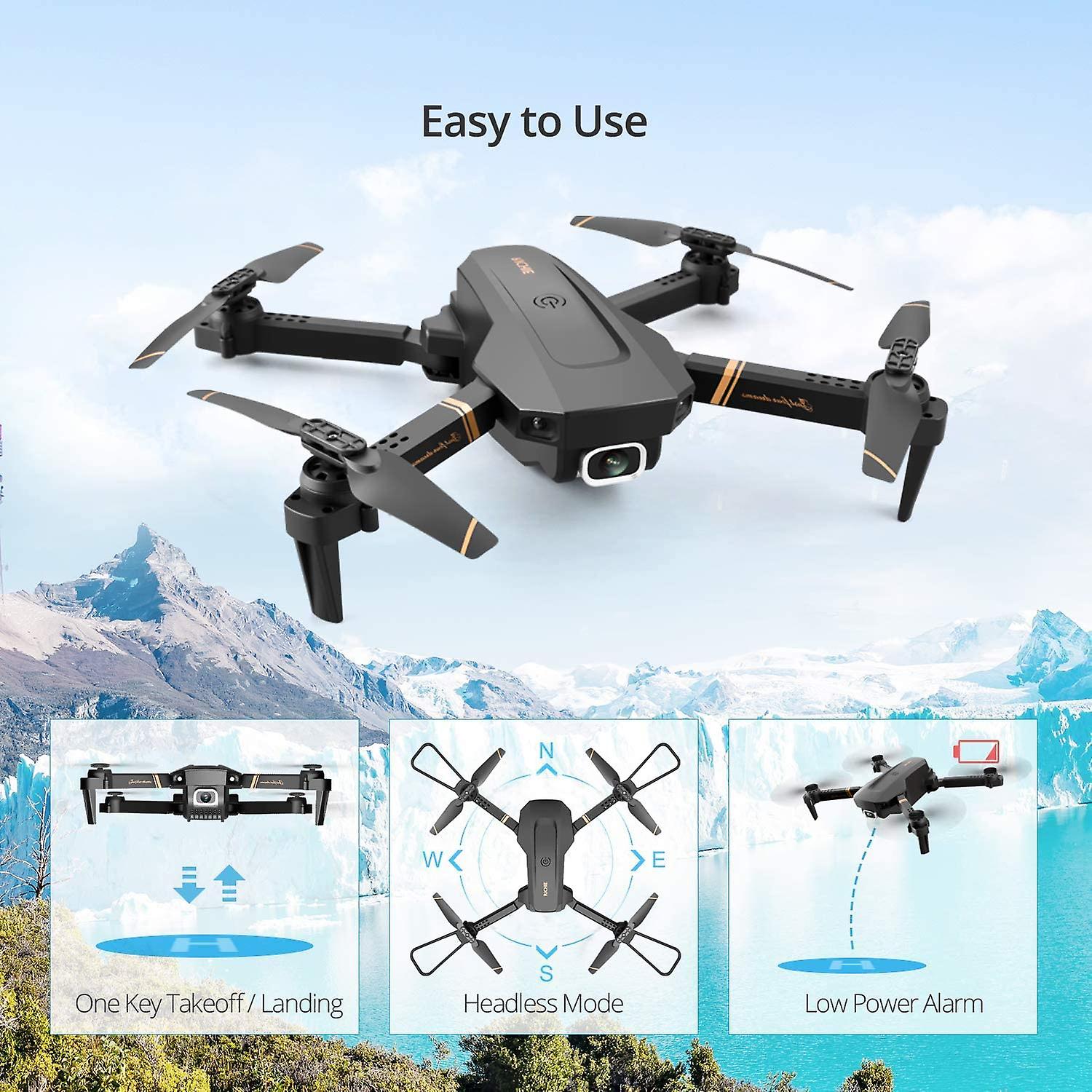 1080p Hd Camera， Foldable Quad Axis， Drone With Live Fpv Video， Trajectory Flight， App Control， Altitude Hold， One Button Return (2 Batteries)