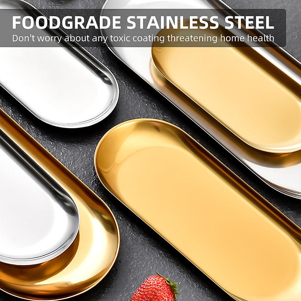 Dessert Plate Dinner Plate Gold / Silver Stainless Steel Plate Multipurpose Steel Metal Ellipse Plate For Home Hotel Camping Outdoor Party