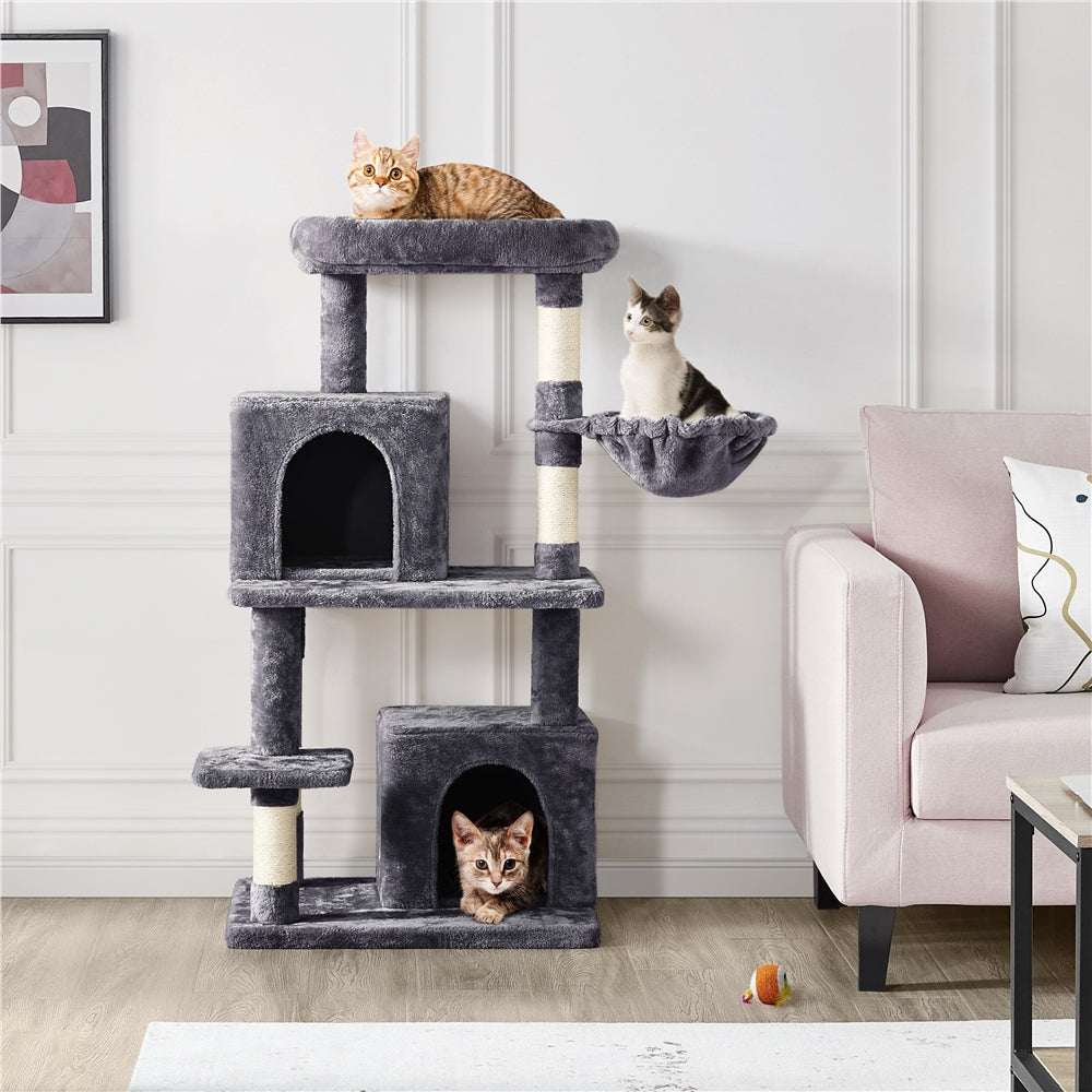 Topeakmart 46.5in Multilevel Cat Tree Condo Scratching Post Tower with Basket， Dark Gray