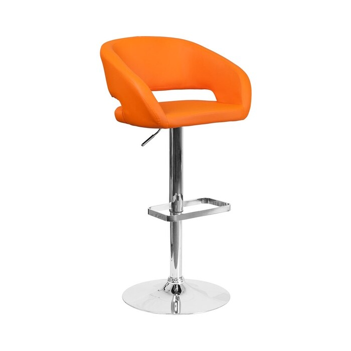 Offex Contemporary Orange Vinyl Upholstery Adjustable Height Swivel Seat Barstool with Chrome Base