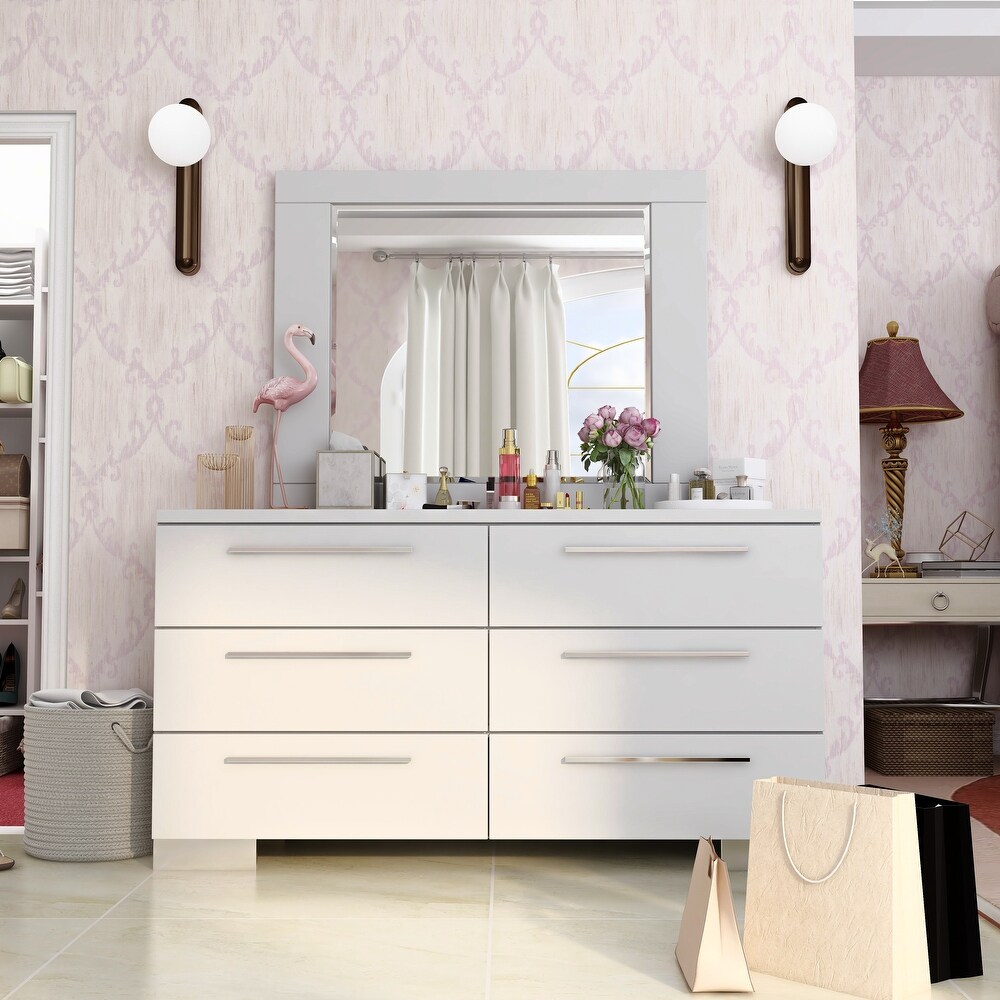 Rema Contemporary White Wood 6 Drawer 2 Piece Dresser and Mirror Set by Furniture of America