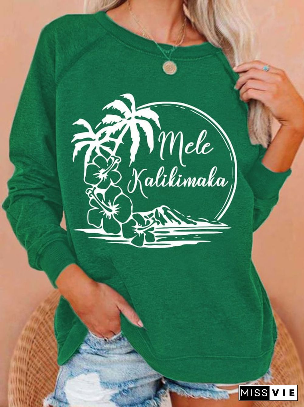 Women's Hawaiian Christmas Mele Kalikimaka Hibiscus Palm Tree Sweatshirt