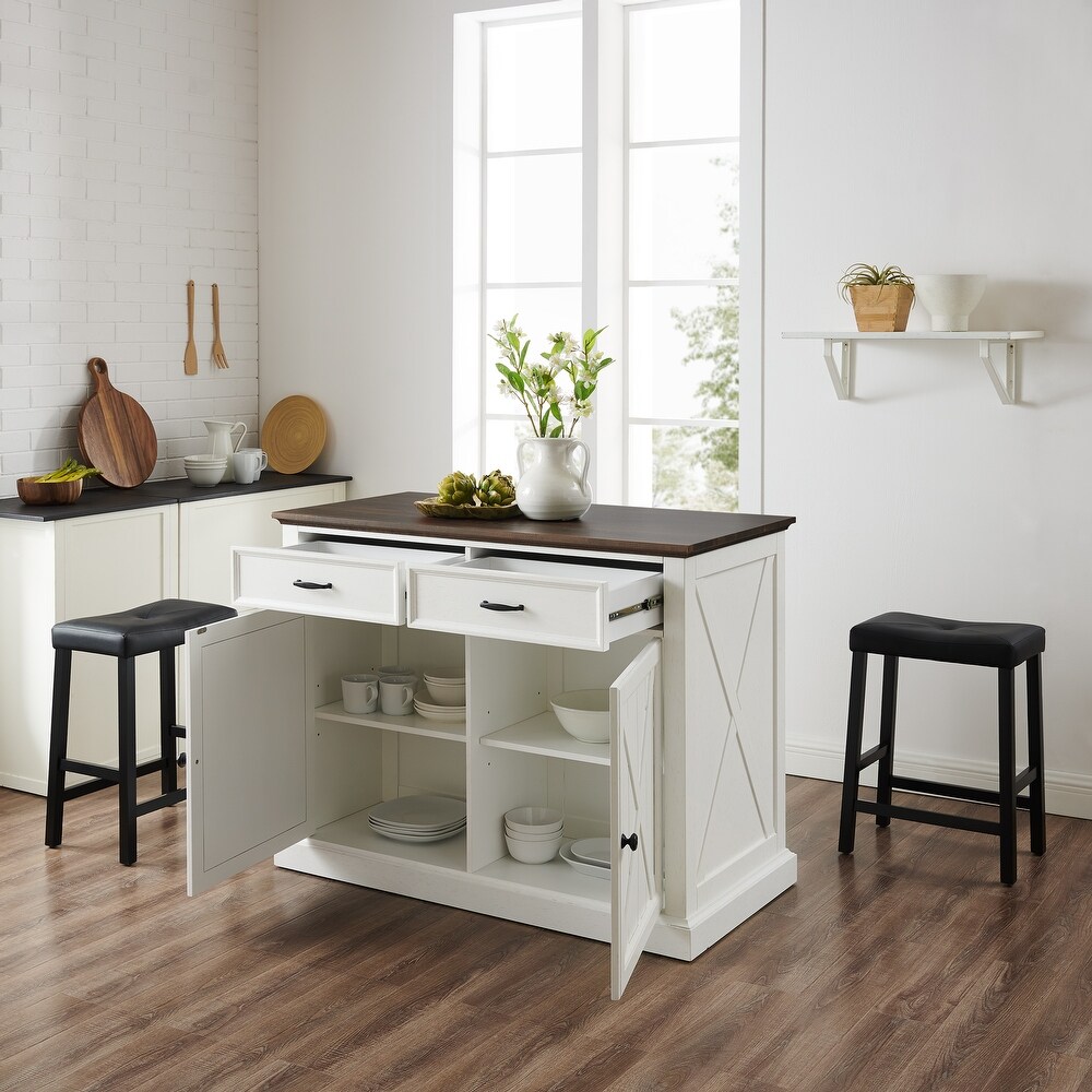 Crosley Clifton Kitchen Island W/Uph Saddle Stools   43\