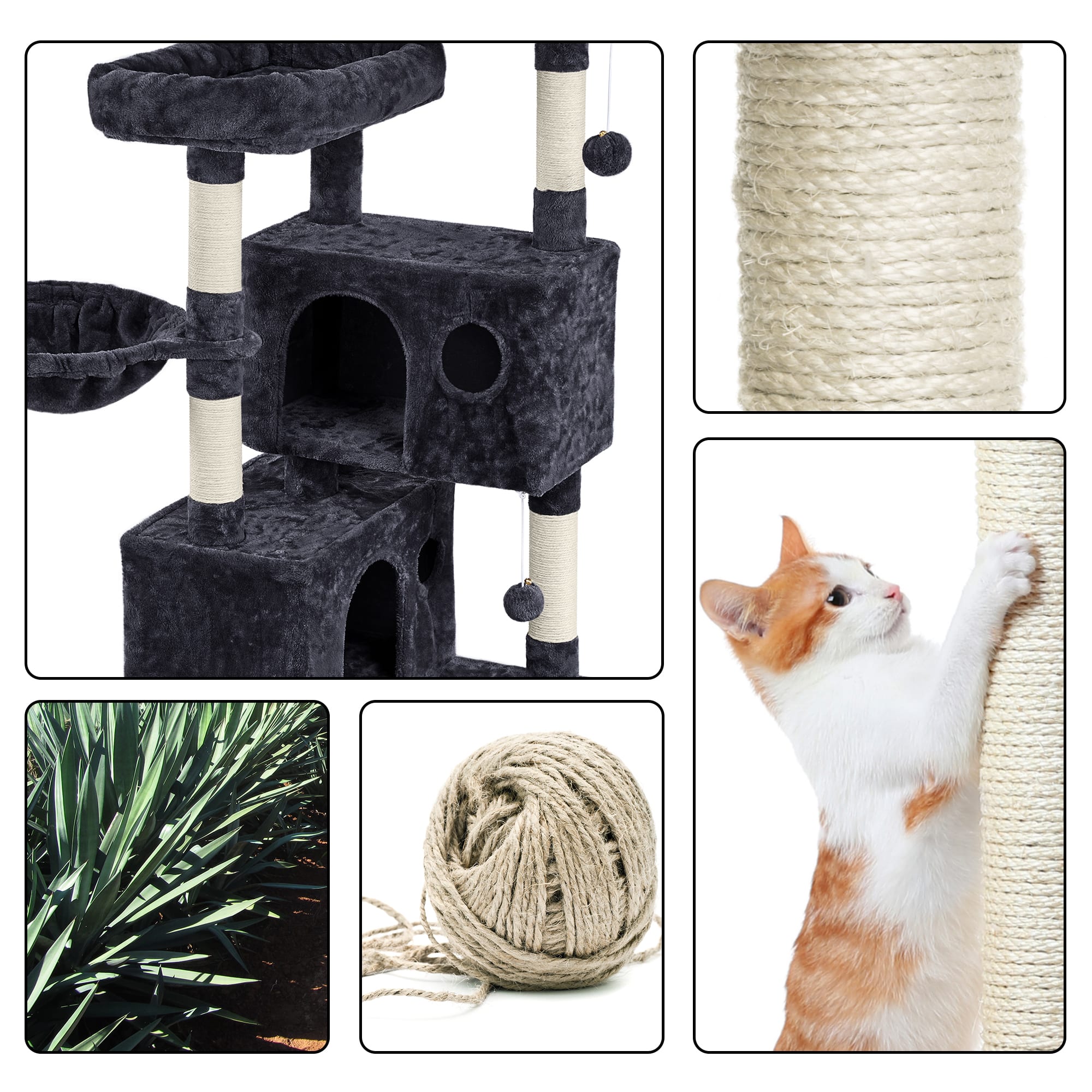 TOPEAKMART Black 4-Level Large Cat Tree for Small Cats， 64.5