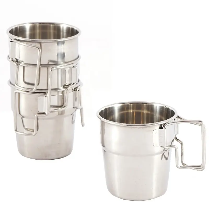 Factory wholesale  hot selling portable stainless steel coffee water cup set beer mug foldable handle for outdoor camping travel