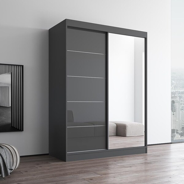 Aria High Gloss 2-door Modern Wardrobe with Mirror - - 28494566