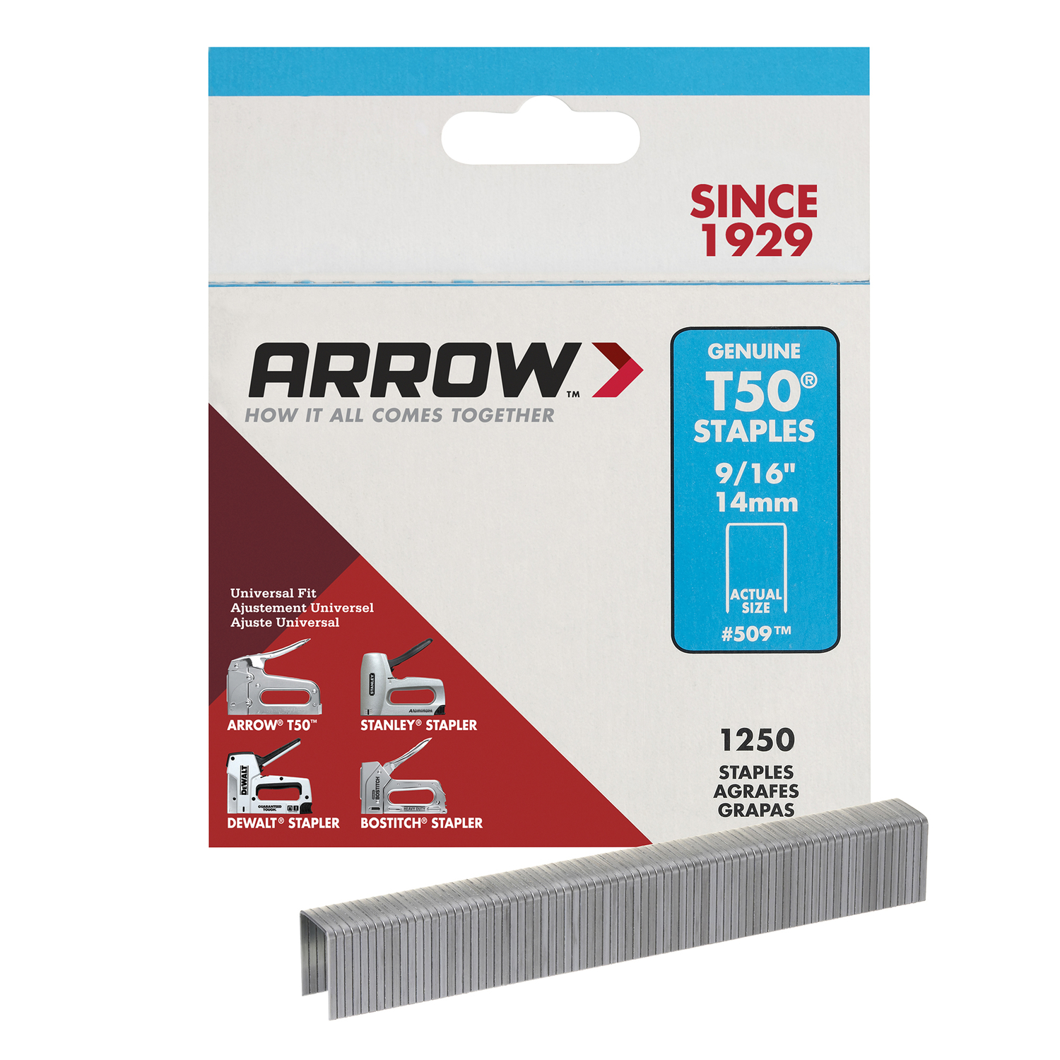 Arrow T50 3/8 in. W X 9/16 in. L 18 Ga. Flat Crown Heavy Duty Staples 1250 pk