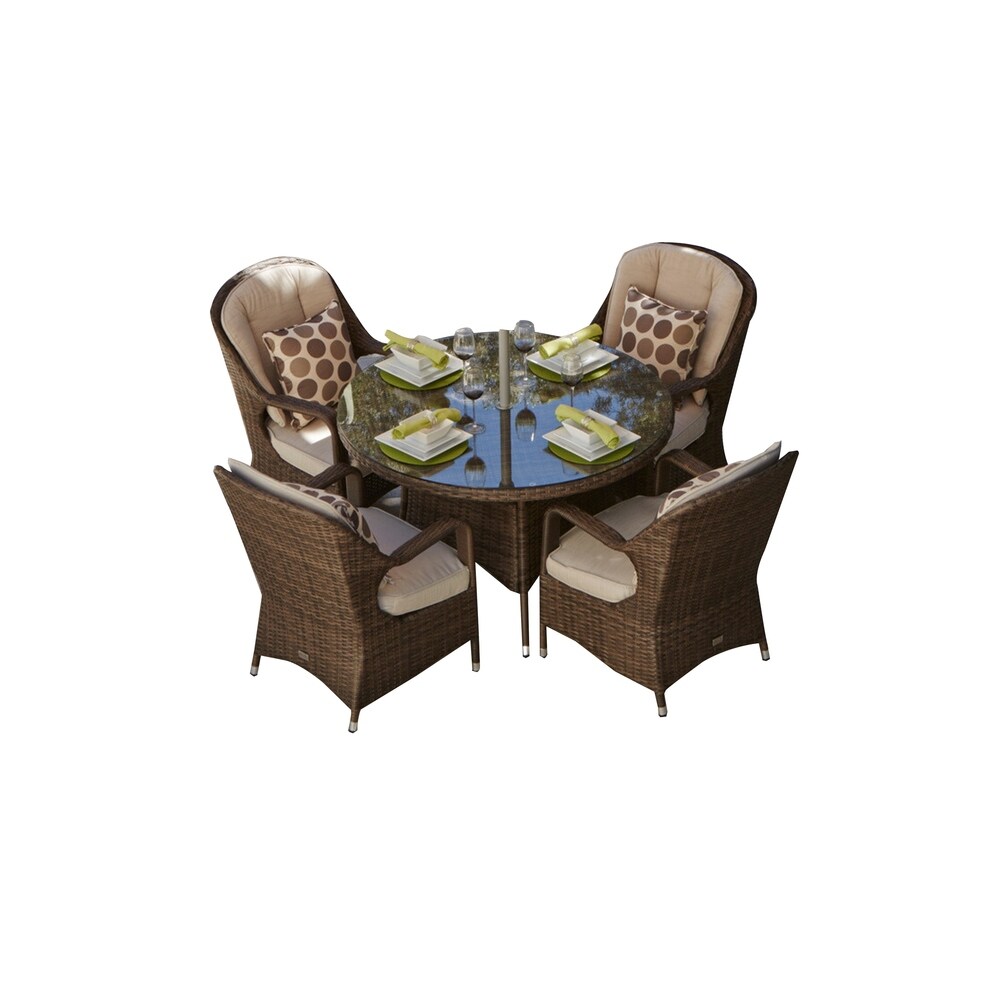 Moda Wicker 5 piece Patio Dining Table Set with Cushions