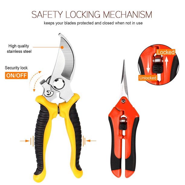 Campmoy 3 Pack Garden Pruning Shears Stainless Steel Blades Handheld Pruners Set with Gardening Gloves