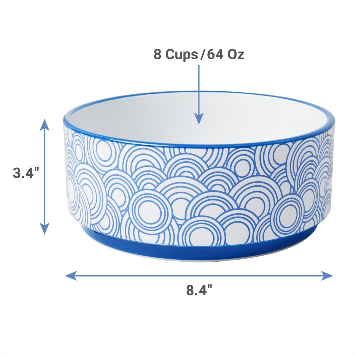 Frisco Blue Circles Non-skid Ceramic Dog and Cat Bowl