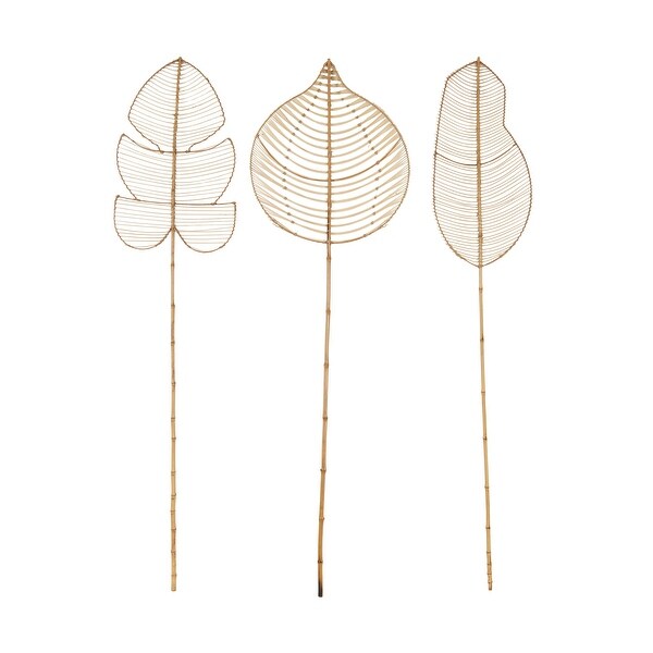 Black Bamboo Wood Handmade Tall Palm Leaf Woven Stick Leaf Home Decor Natural Foliage with Varying Shapes (Set of 3)