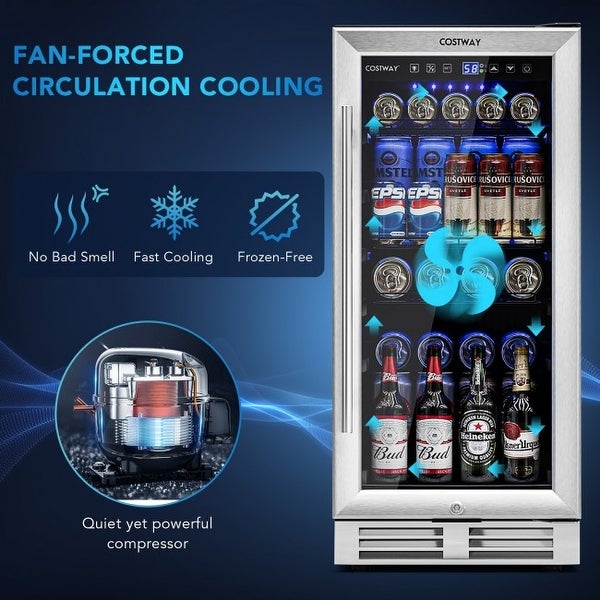 15 Inch 100 Can Built-in Freestanding Beverage Cooler Refrigerator with Adjustable Temperature