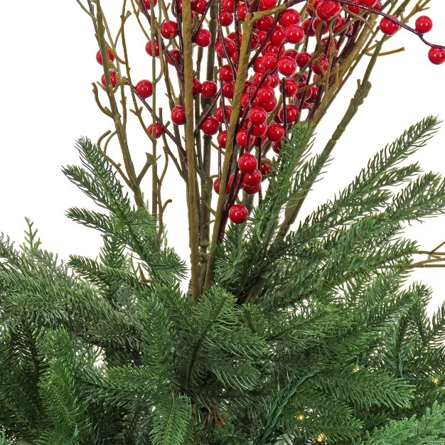 Pre-lit Potted Pine and Berries Artificial Plant With Led White Lights