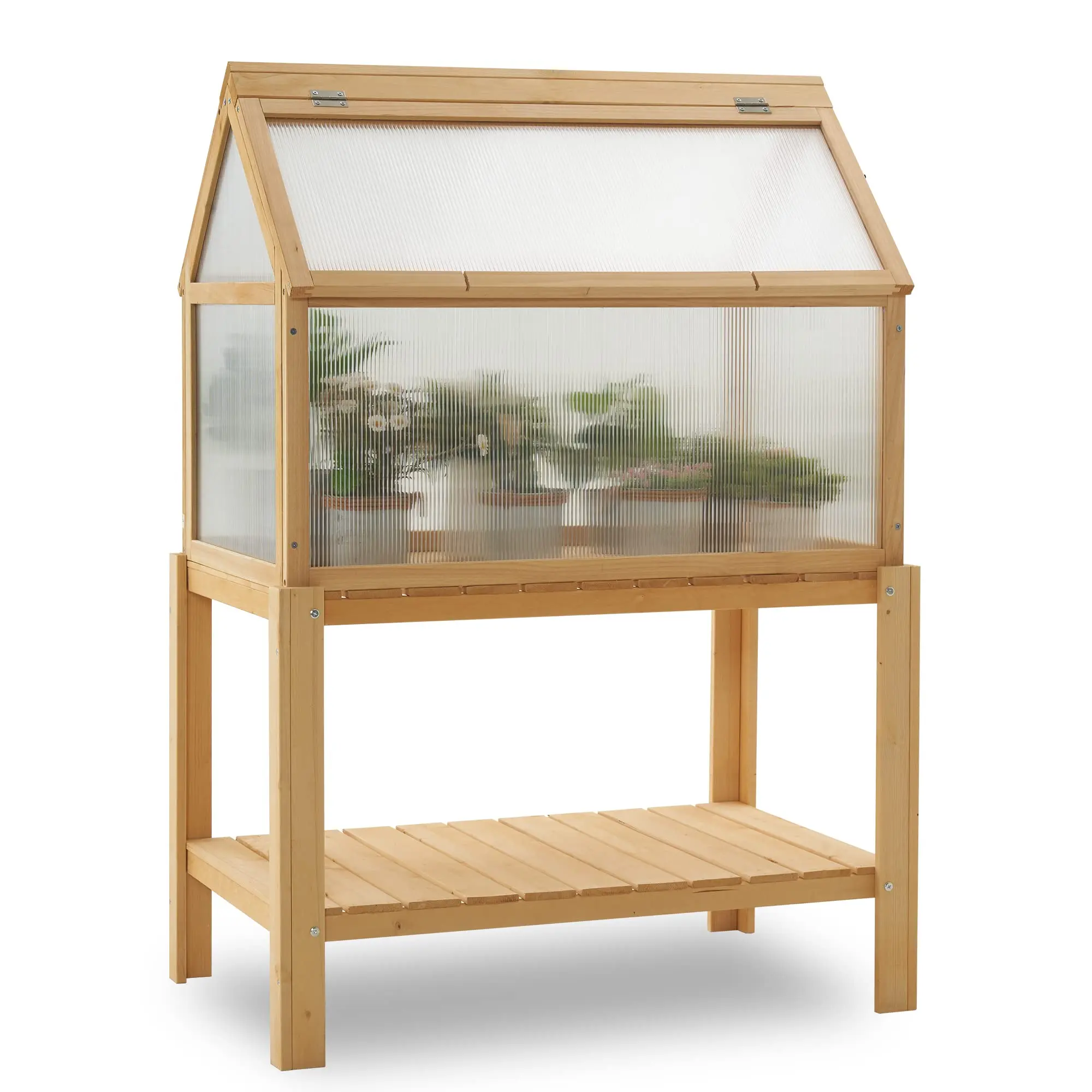 Timber Cold Frame Greenhouse  Portable Wooden Small Mini Greenhouse Raised Potted Plant Protection Box with Shelf for Outdoor In